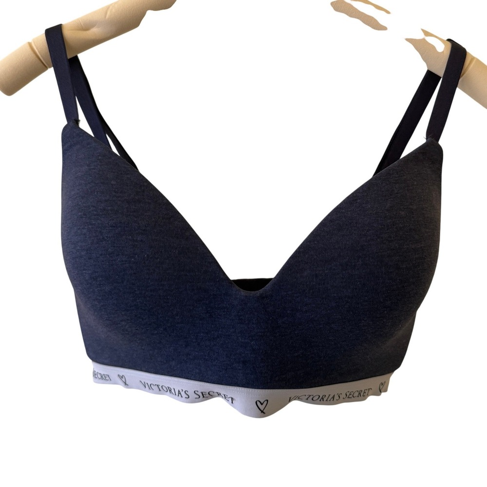 Victoria's Secret T-Shirt Bra 32DD Navy Blue Excellent Wireless 379172-GBH